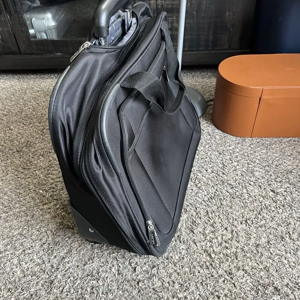 Delsey Wheeled Rolling Laptop Tote Weekender Luggage Carryon Messenger Bag Black